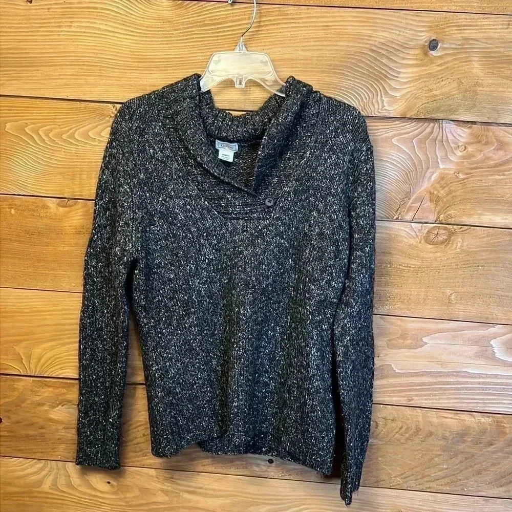 WOMENS L.L. BEAN 27% WOOL COWL NECK‎  SWEATER SIZE MEDIUM DARK GRAY WARM winter